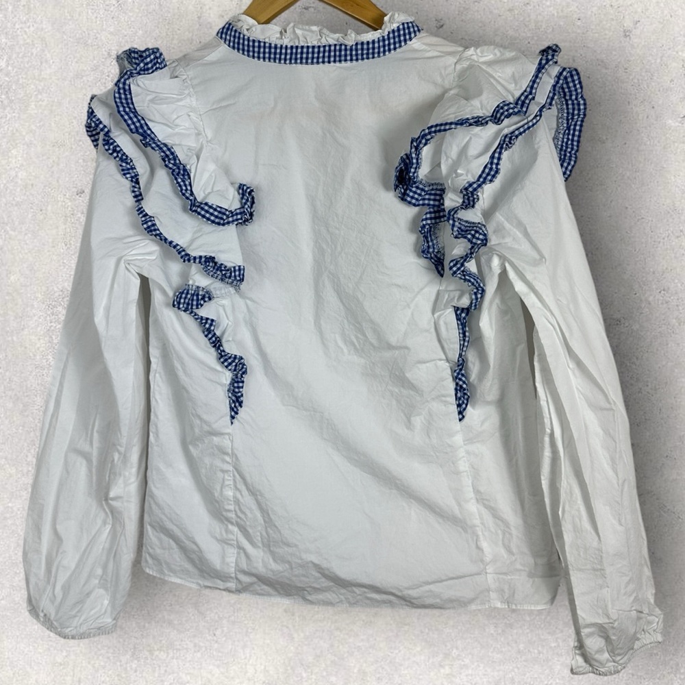 Tuckernuck Hyacinth House Blue Gingham Ruffle Holly Blouse Top Size XS White - Picture 14 of 14